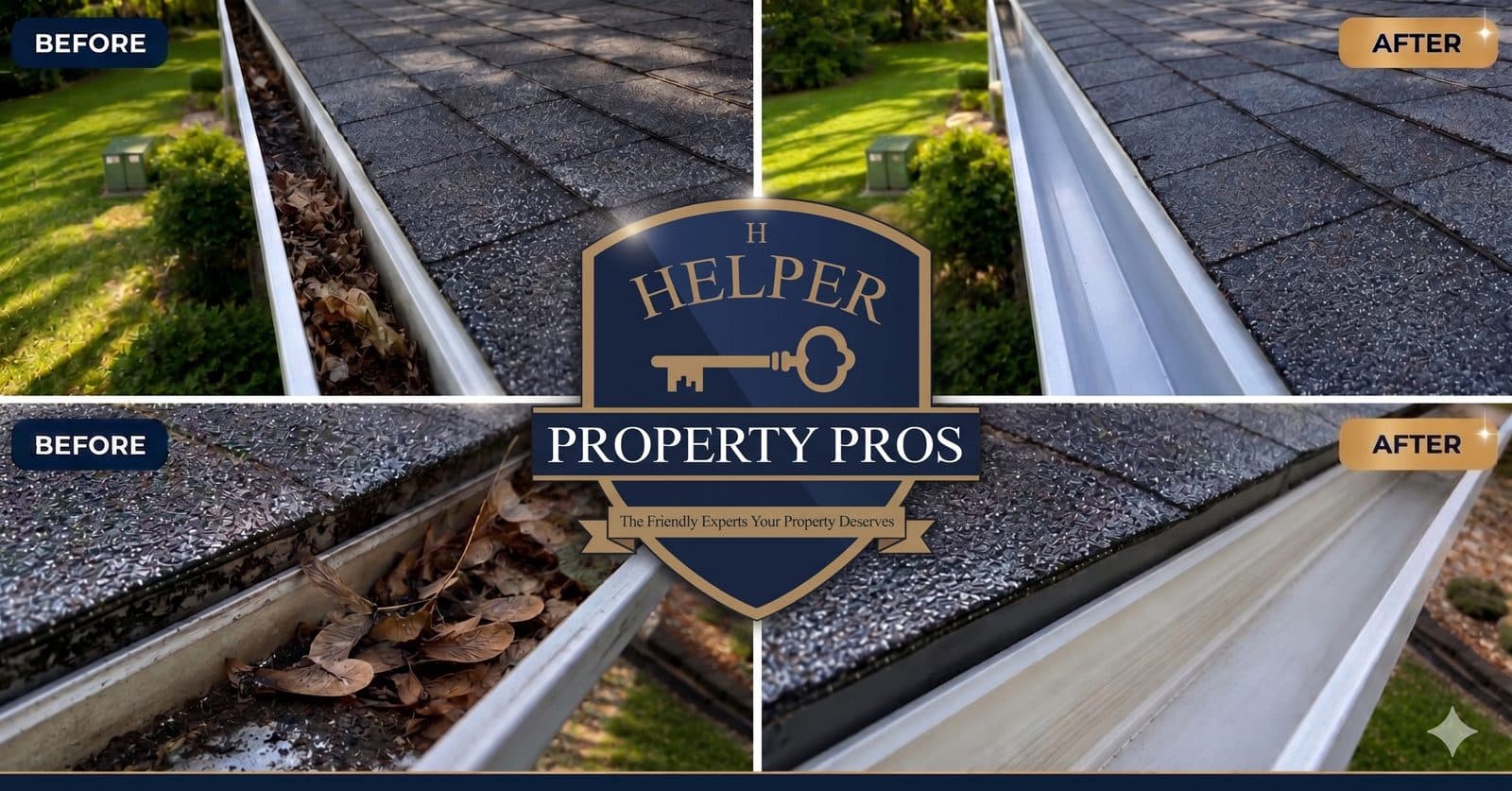 Gutter cleaning before and after
