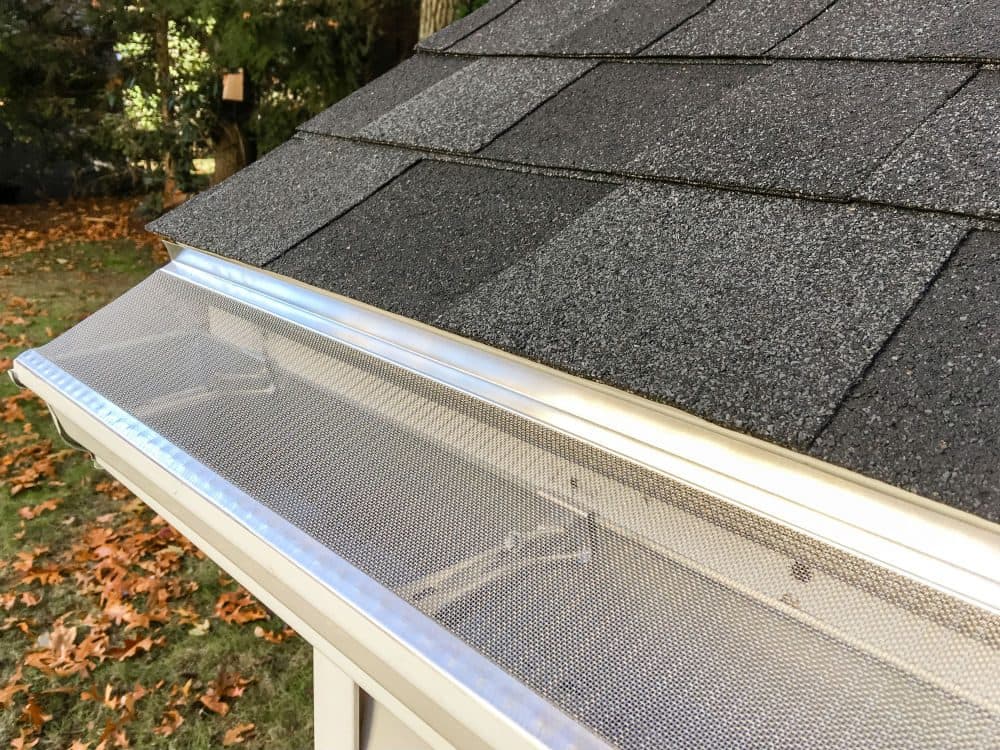 Gutter guard installed along a roof edge
