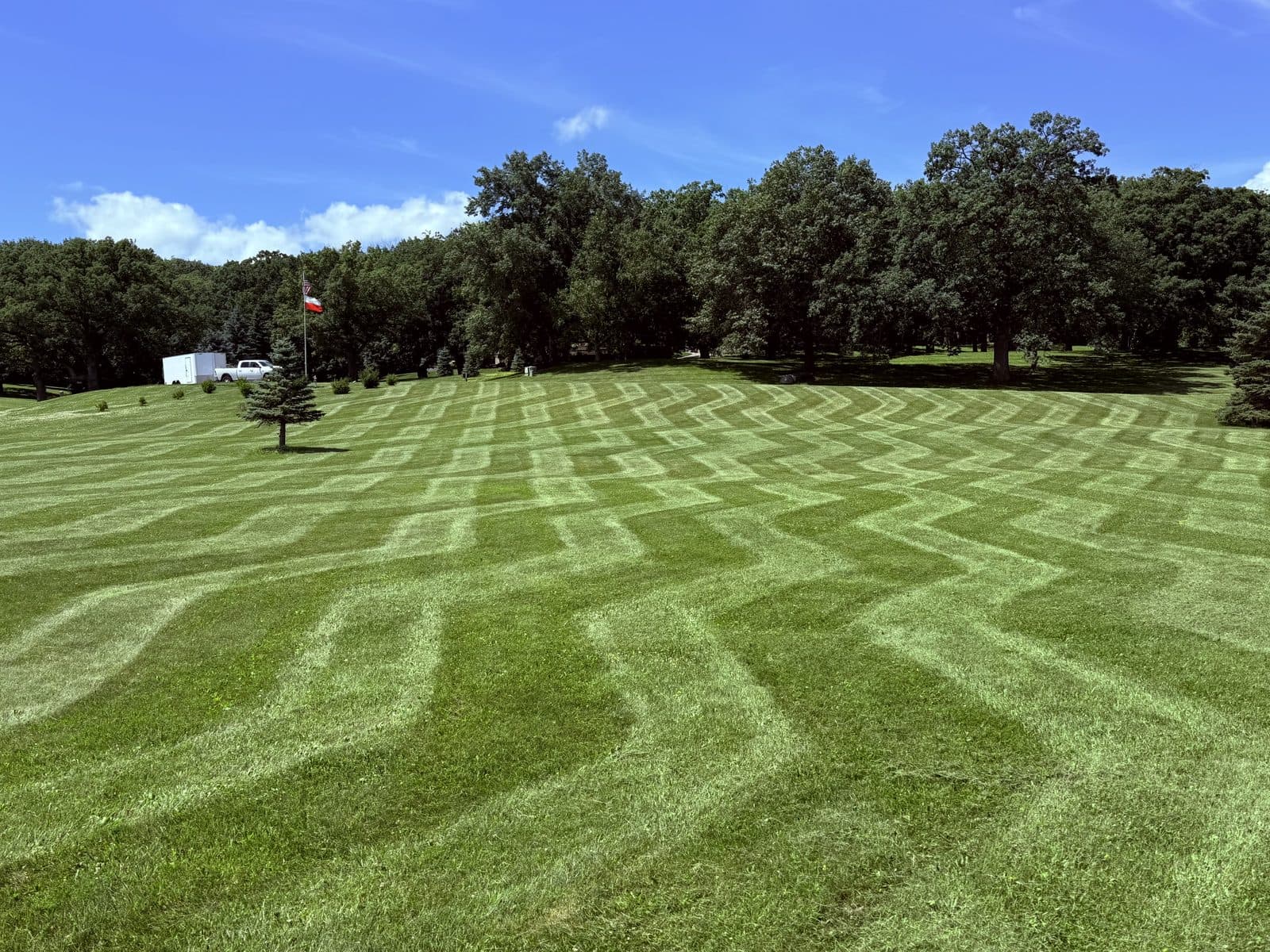 Wide striped lawn after mowing