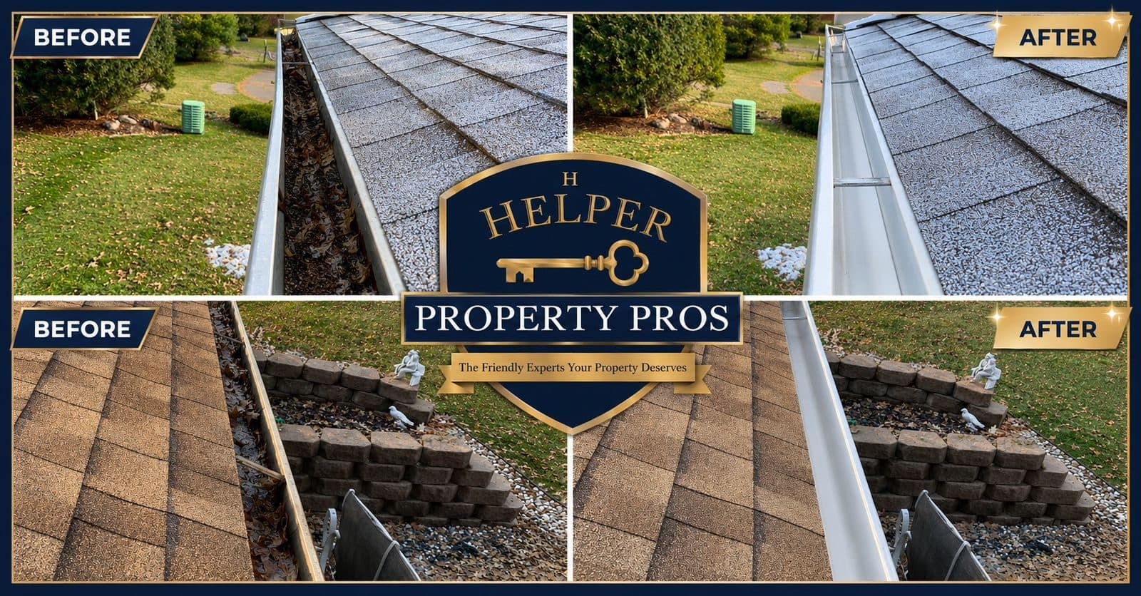 Gutter cleaning before and after collage